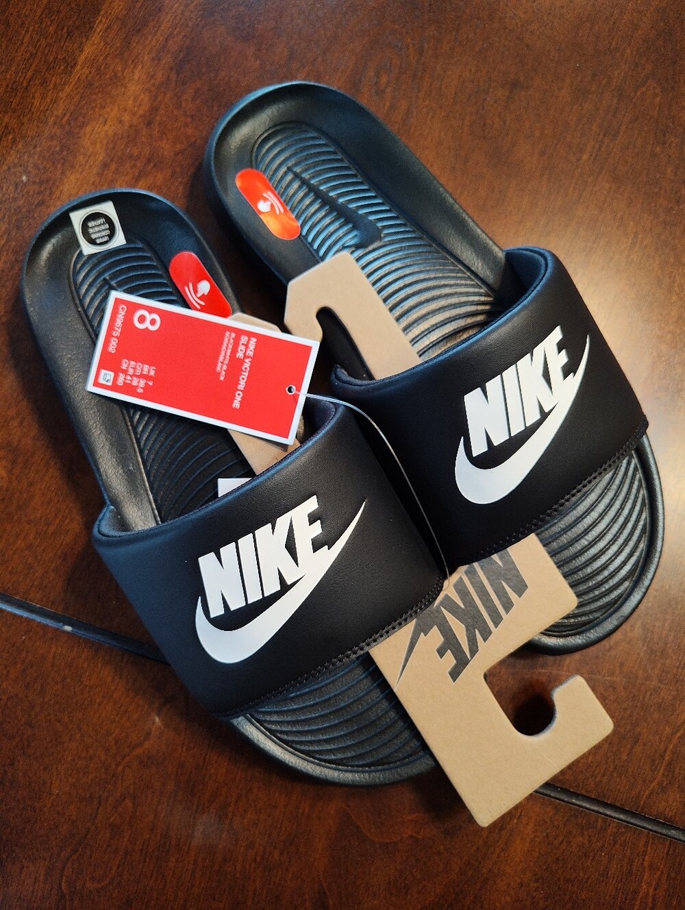 Nike Victori One Men's Black Slide Sandals with White Swoosh, Size 8